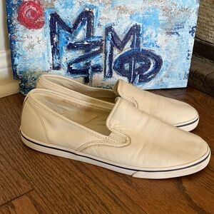 Ralph Lauren JANIS Cream / Off-White Leather Slip On Flat Shoes Sz 9B
